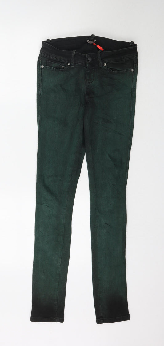 Additional front view of Only women’s green denim skinny jeans, size UK 8, 32-inch leg