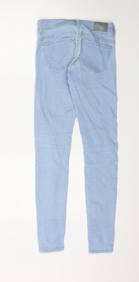 Back view of Bershka women’s blue denim skinny jeans, size UK 6, 30-inch leg