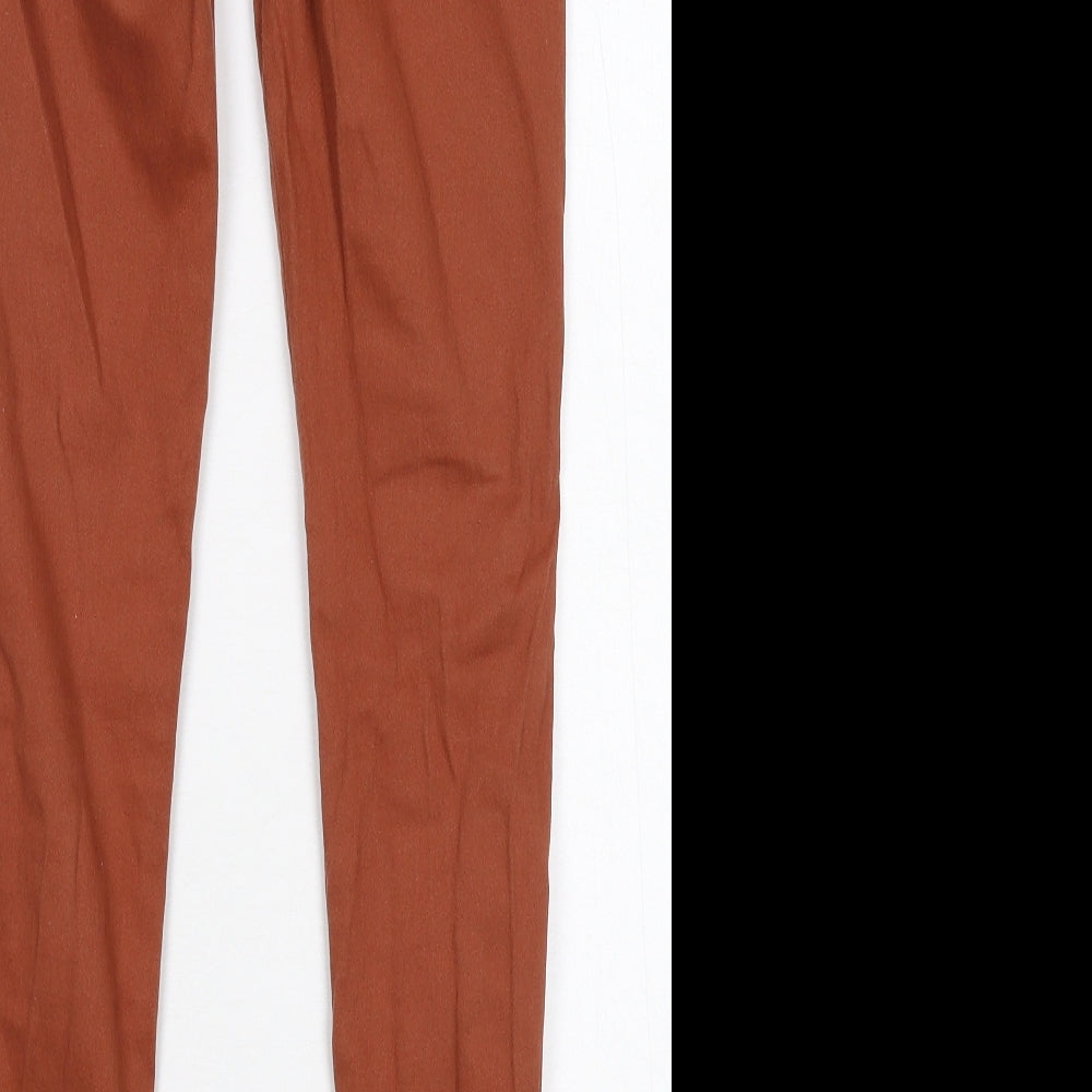 Brand and care label for Tu women’s brown denim jegging jeans, size UK 8, 29-inch leg