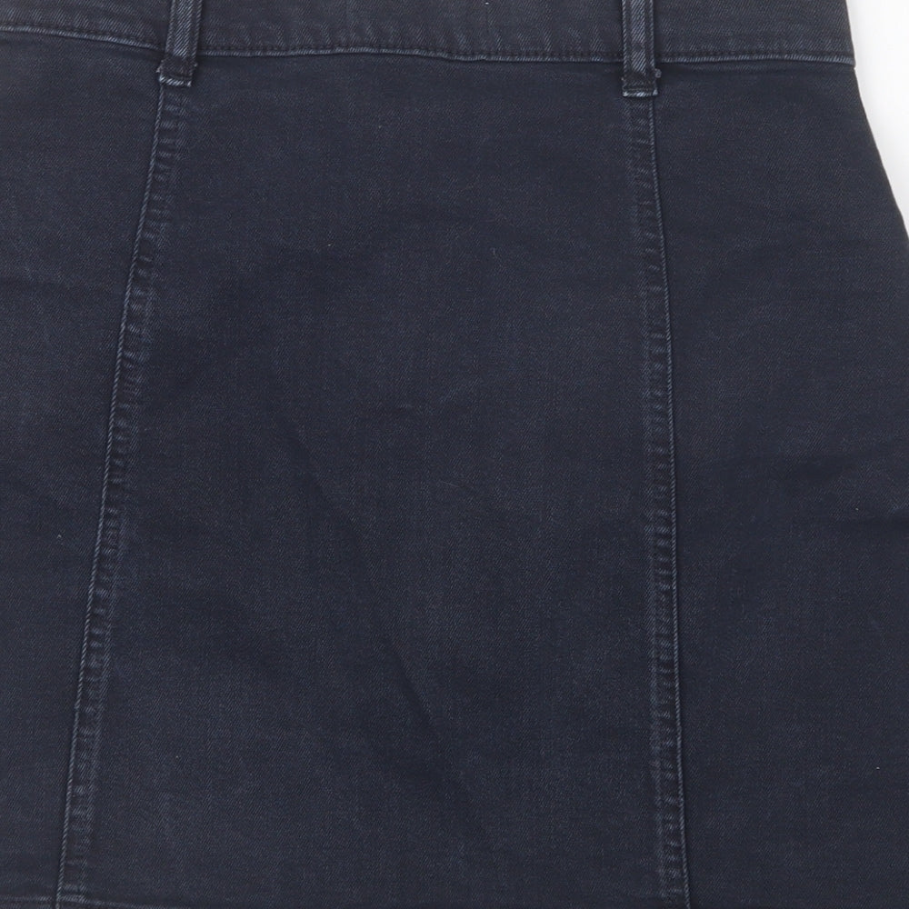 Brand and care label for Mango women’s blue denim straight & pencil skirt, size S