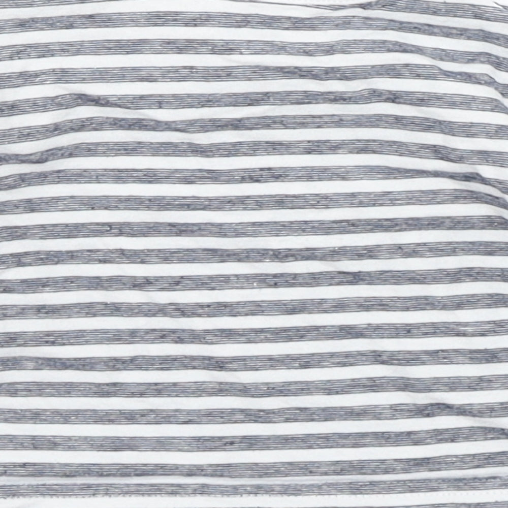 Brand and care label for Tu boys’ blue striped basic t-shirt, size 0-3, months