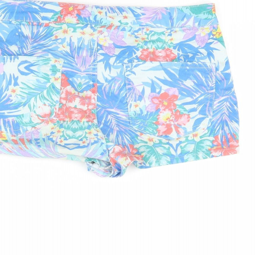 Topshop Womens Blue Floral Cut-Off Shorts Size 28