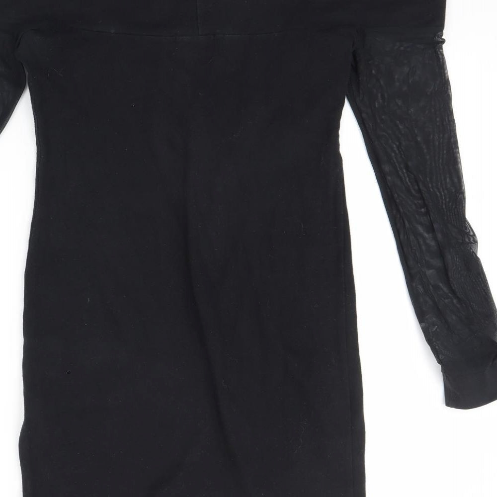 Brand and care label for quonium women’s black mini, size UK 12