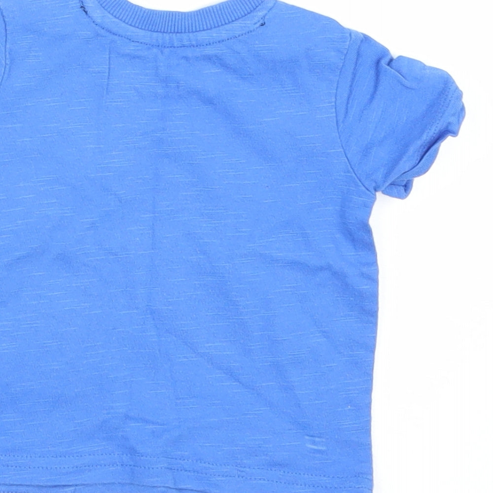 Brand and care label for George boys’ blue basic t-shirt, size 0-3, months - llama