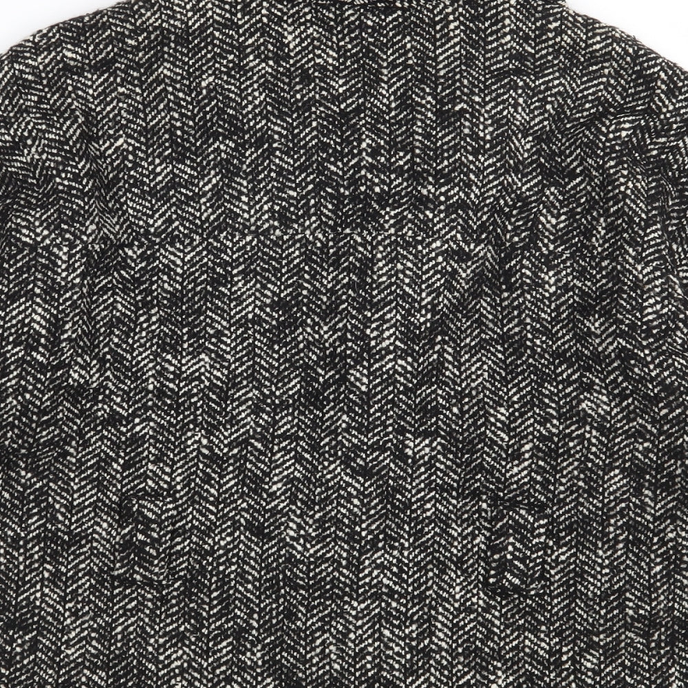 Brand and care label for Mango SUIT women’s black herringbone jacket, size L