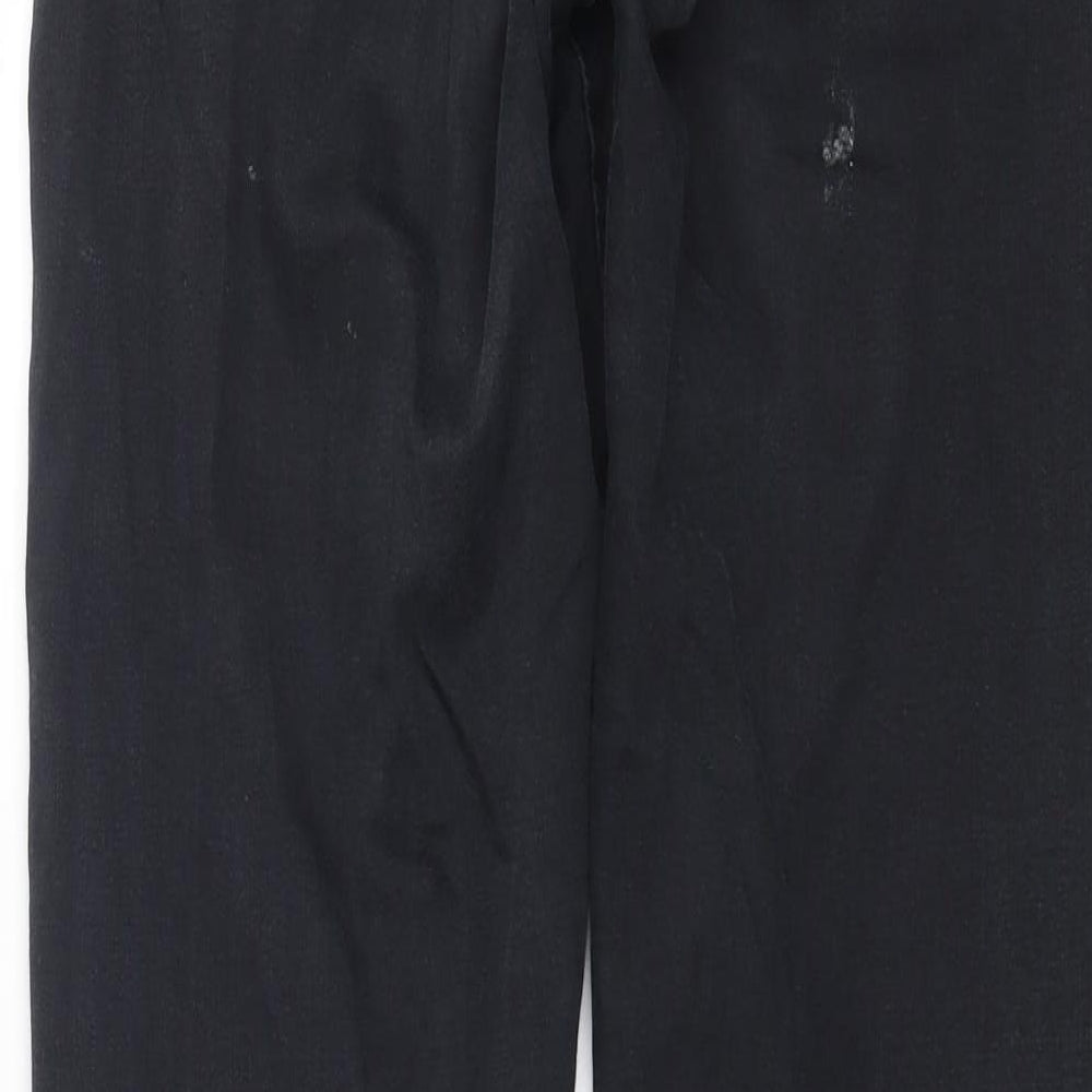 Brand and care label for Topshop women’s black denim skinny jeans, size UK 28, in, 29-inch leg