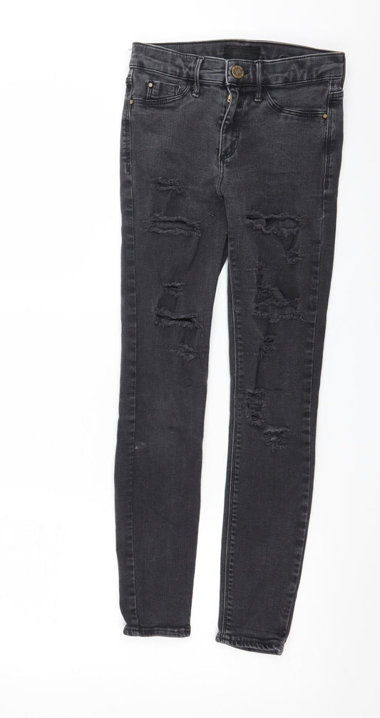 Additional front view of River Island women’s grey denim skinny jeans, size UK 6, 26-inch leg