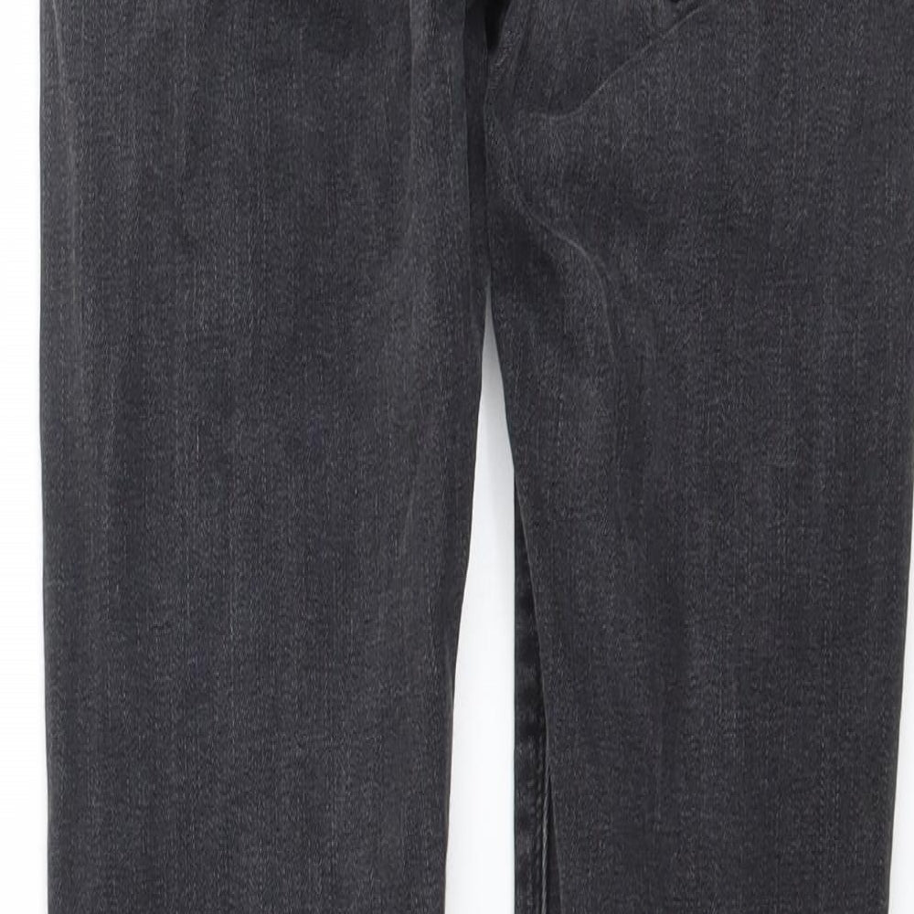 Brand and care label for River Island women’s grey denim skinny jeans, size UK 6, 26-inch leg