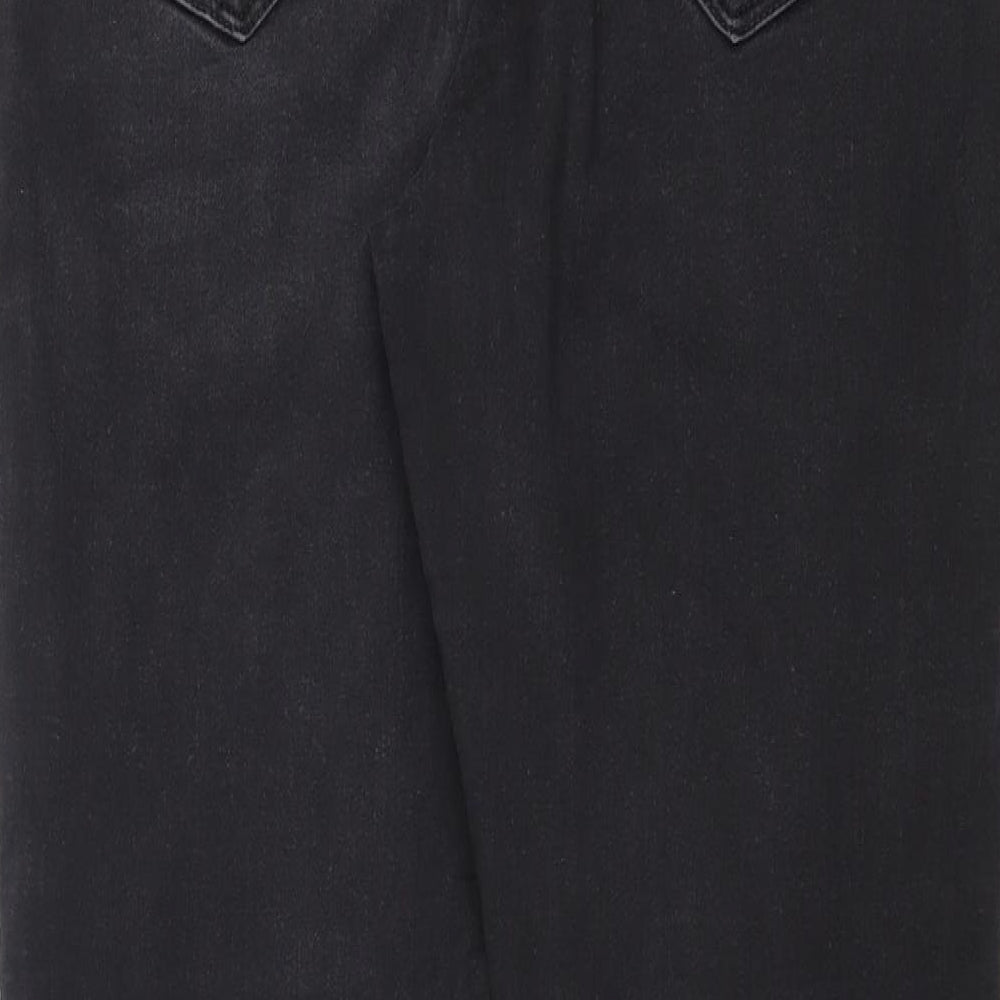 Brand and care label for Dorothy Perkins women’s black denim skinny jeans, size UK 14, 28-inch leg