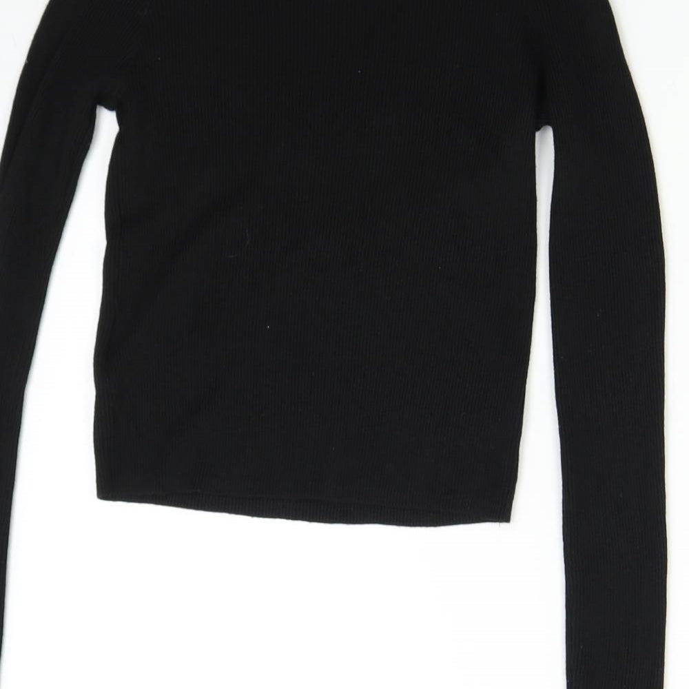 Brand and care label for H&M girls’ black knit jumper, size S