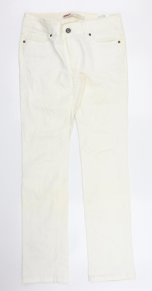 Additional front view of Only women’s white straight jeans, size M, 34-inch leg