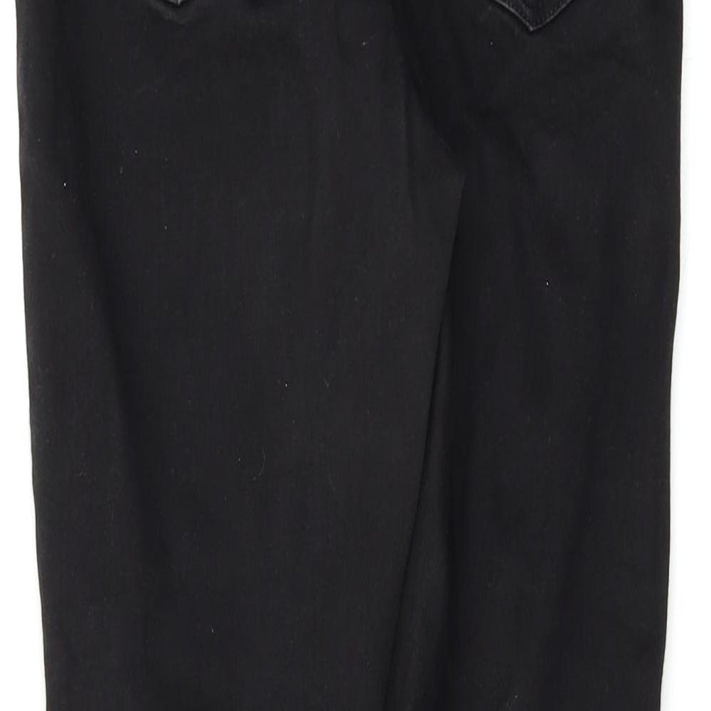 Brand and care label for Miss Selfridge women’s black skinny jeans, size UK 10, 28-inch leg