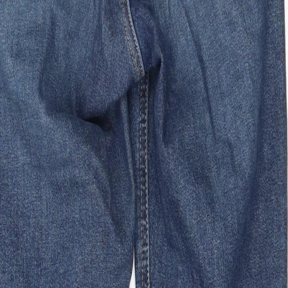 Brand and care label for Topshop women’s blue skinny jeans, size UK 25, 32-inch leg