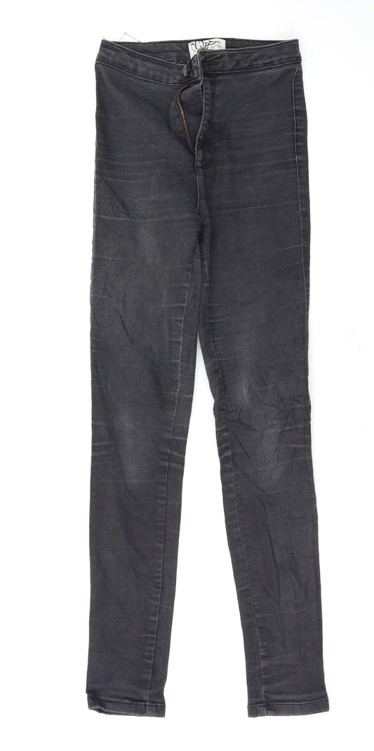 Additional front view of Miss Selfridge women’s black skinny jeans, size UK 4, 27-inch leg