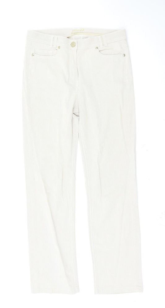 Additional front view of Per Una women’s beige straight jeans, size UK 31, 28-inch leg