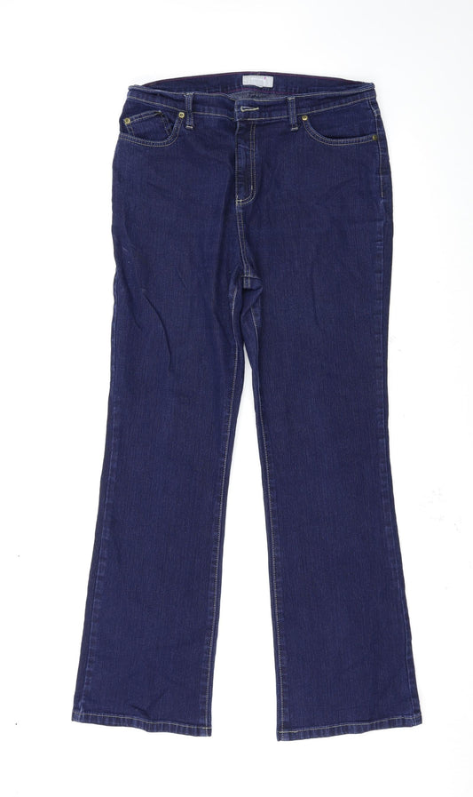 Additional front view of Per Una women’s blue bootcut jeans, size UK 35, 31-inch leg