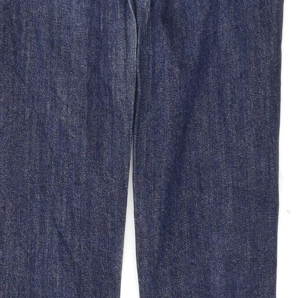 Brand and care label for Yes Yes women’s blue skinny jeans, size UK 9, months, 31-inch leg