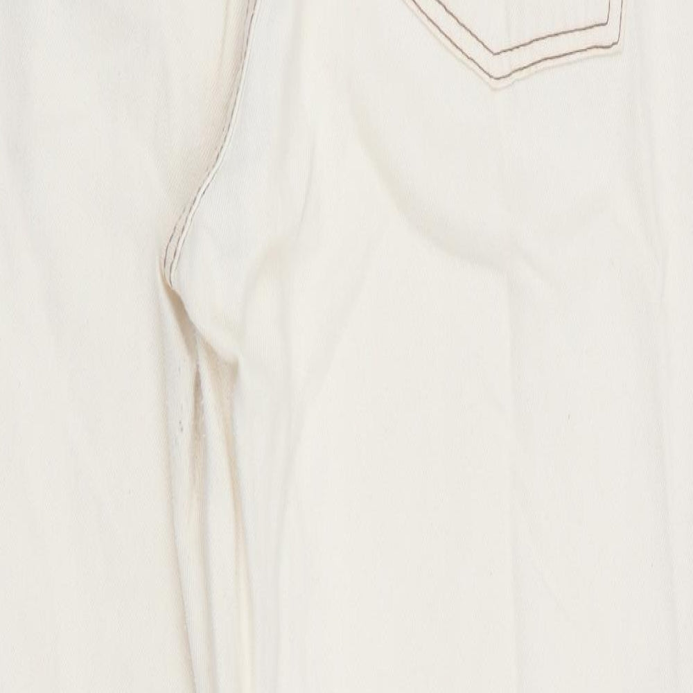 Brand and care label for Denim Co women’s ivory straight jeans, size UK 12, 28.5-inch leg