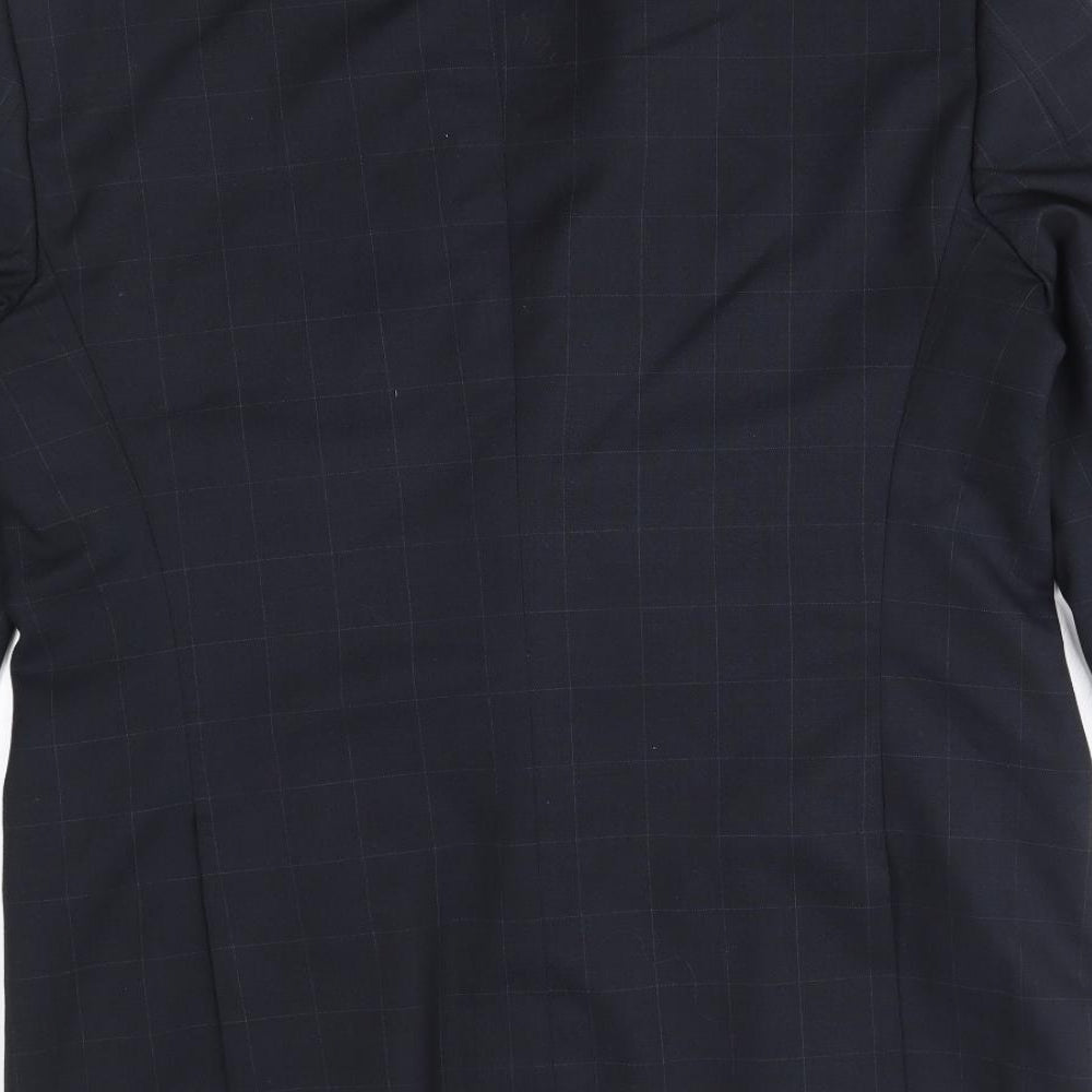 Brand and care label for Cambridge men’s blue check jacket blazer