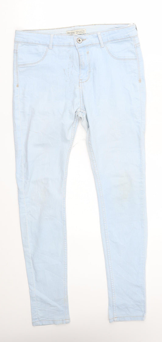 Womens UK Size 14 Bershka Regular Fit Skinny Blue Jeans