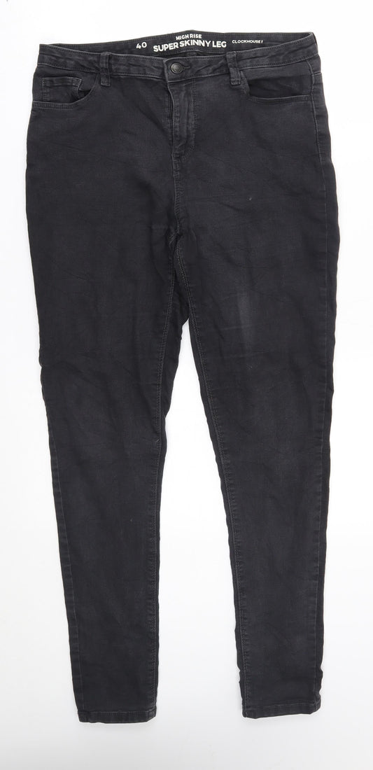 Additional front view of Clockhouse women’s black skinny jeans, size UK 12, 29-inch leg