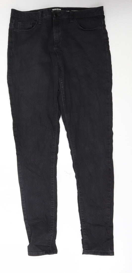 Additional front view of Clockhouse women’s black skinny jeans, size UK 12, 28-inch leg