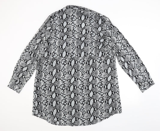 Boohoo Womens Grey Animal Print Basic Button-Up