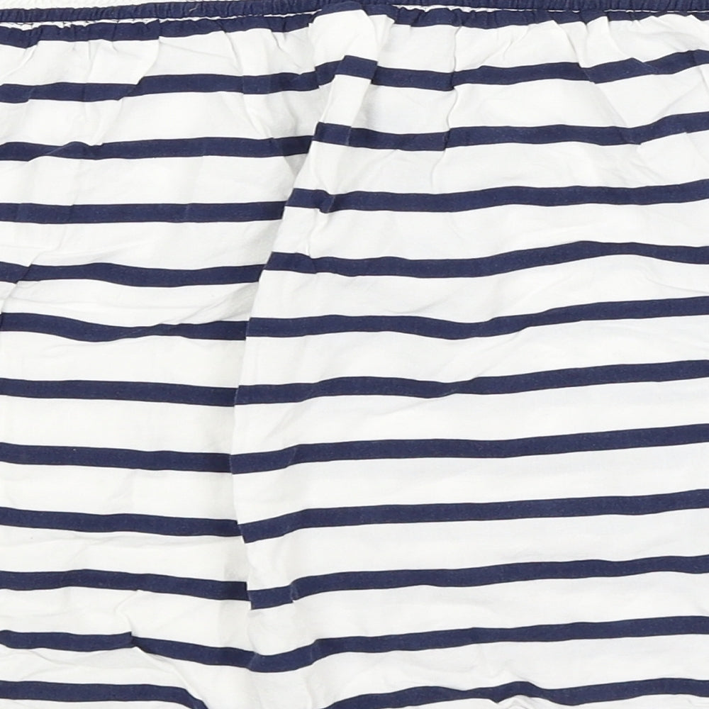 Brand and care label for H&M women’s white striped a-line skirt, size UK 16