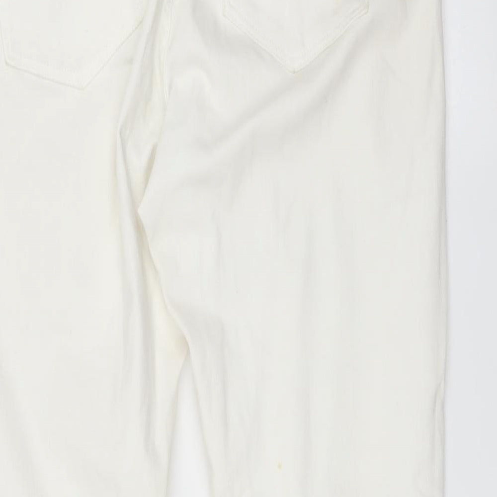 Brand and care label for DENIM CO women’s white straight jeans, size UK 12, 29-inch leg