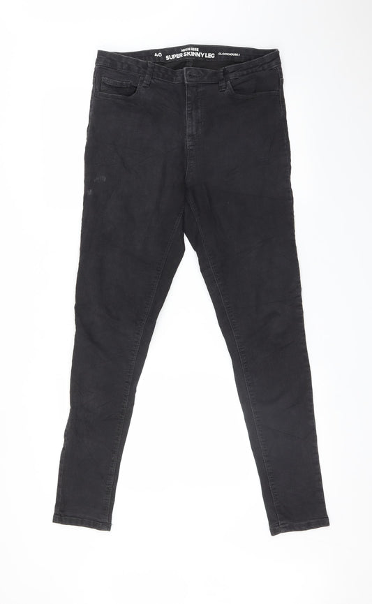 Additional front view of Clockhouse women’s black skinny jeans, size UK 12, 29-inch leg