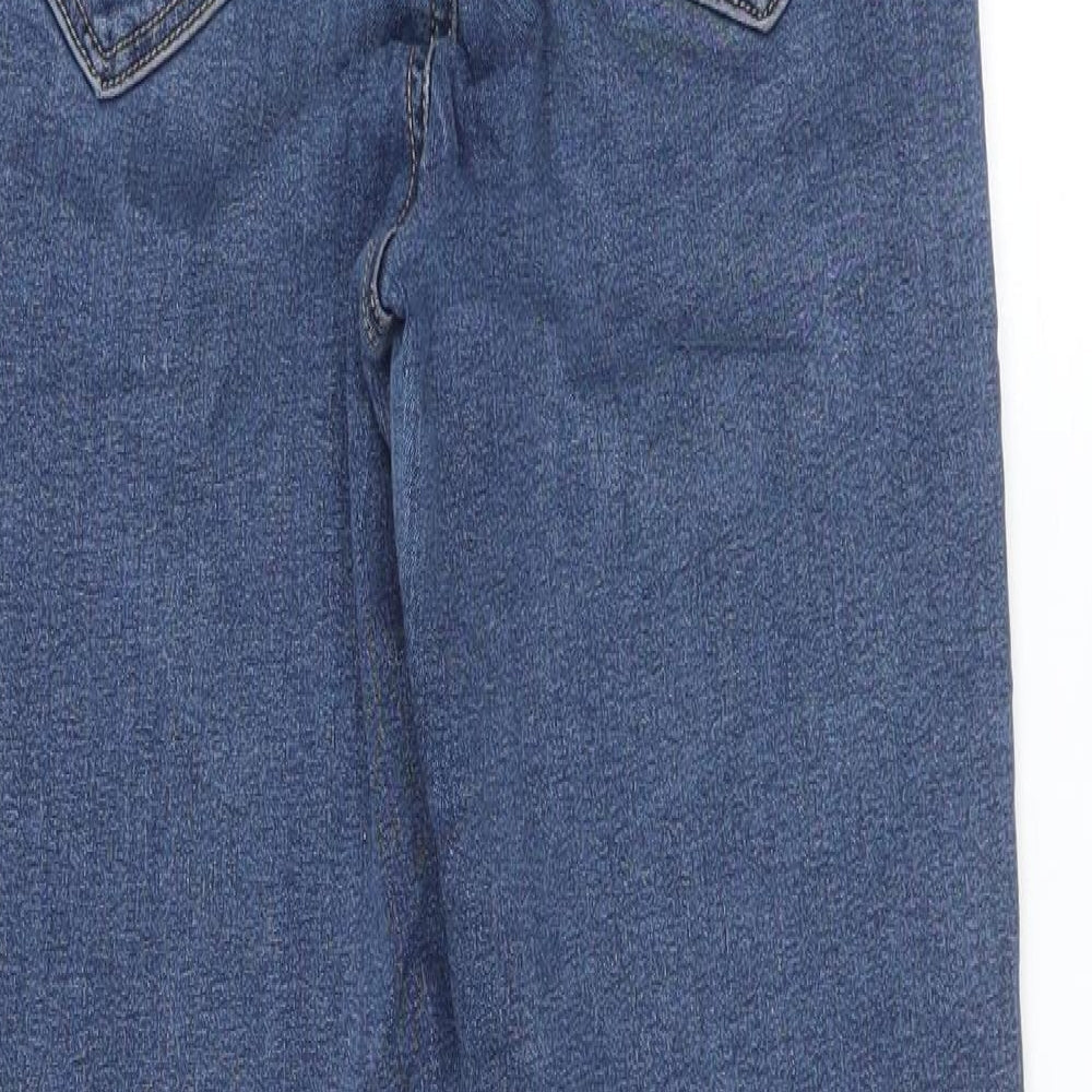 Brand and care label for Topshop women’s blue skinny jeans, size UK 28, 30-inch leg