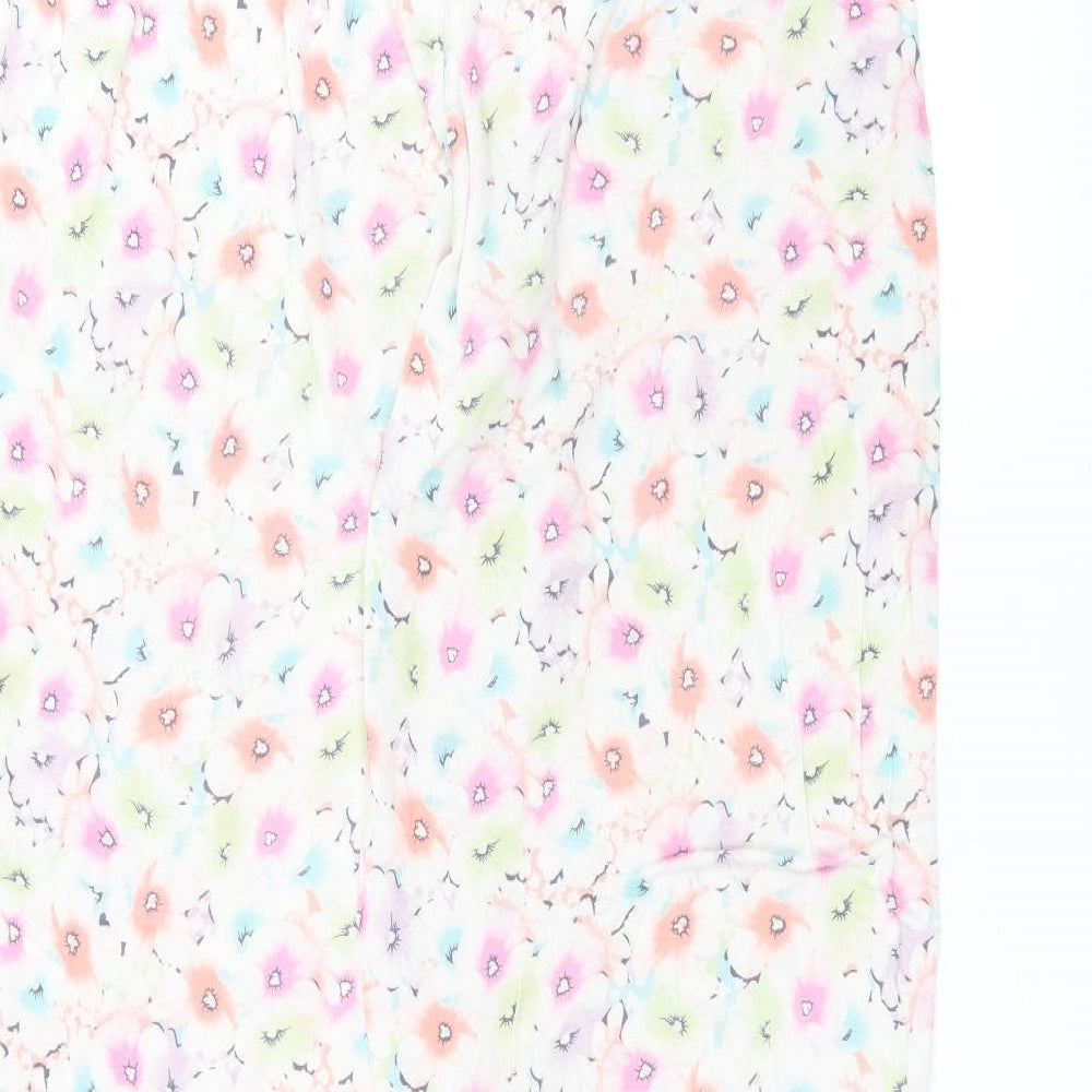 TU Womens White Floral Trousers Size 14 L25 in