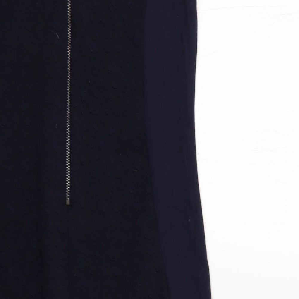 Brand and care label for Next women’s blue fit & flare, size UK 12