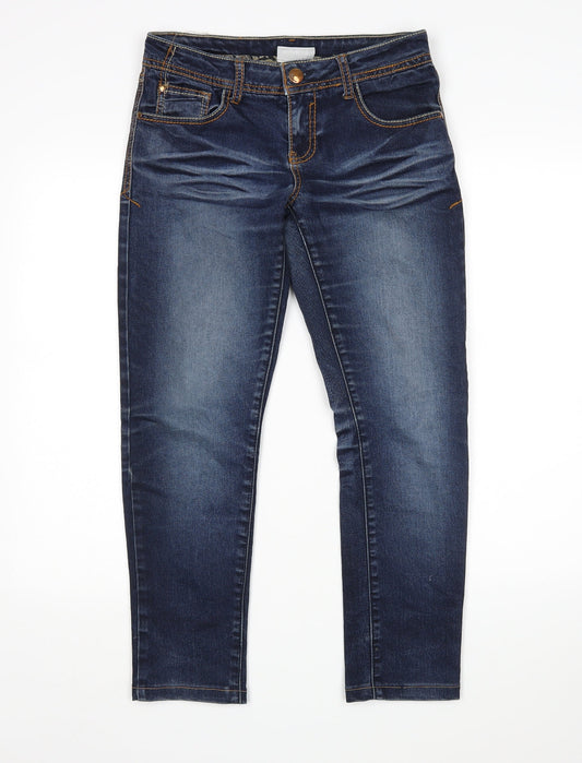 Additional front view of Yessica women’s blue skinny jeans, size UK 10, 27-inch leg
