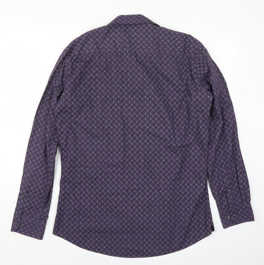 Mens UK Size 16 NEXT Purple Button-Up Long Sleeve Casual Shirt