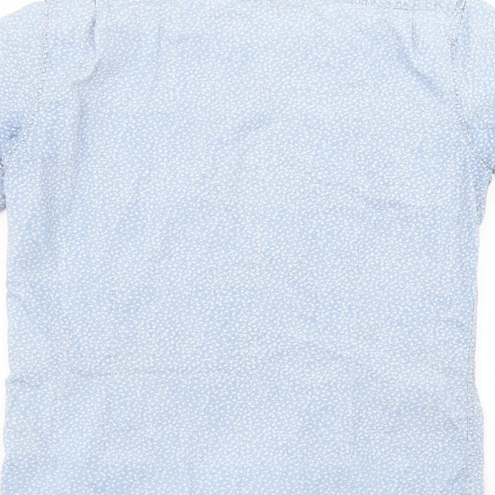 Mens UK Size M Industrie Blue Button-Up Short Sleeve Casual Shirt