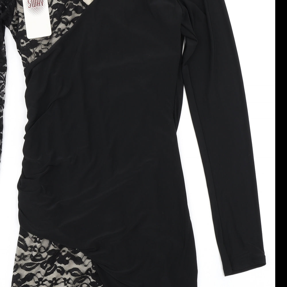 Brand and care label for Sway women’s black bodycon, size L