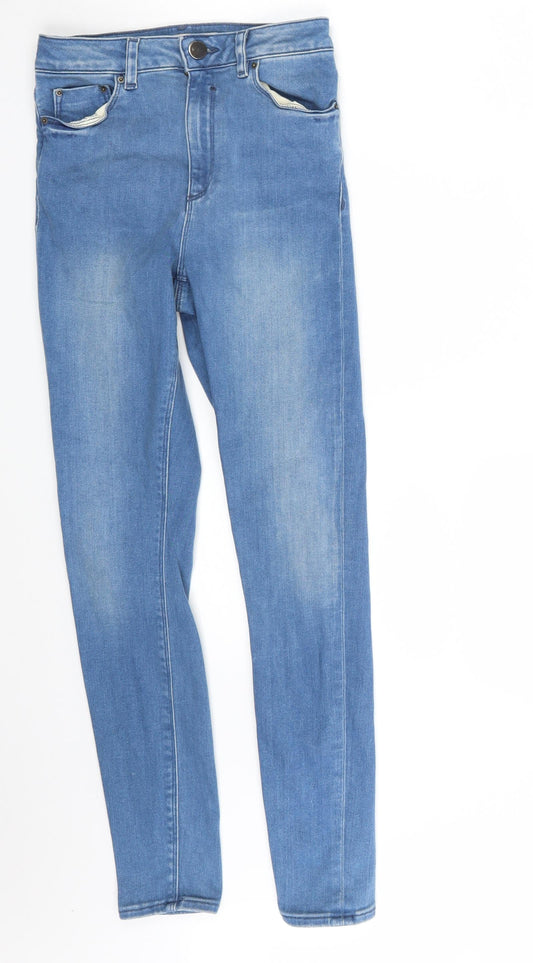 Additional front view of ASOS women’s blue denim skinny jeans, size UK 25, in, 31-inch leg