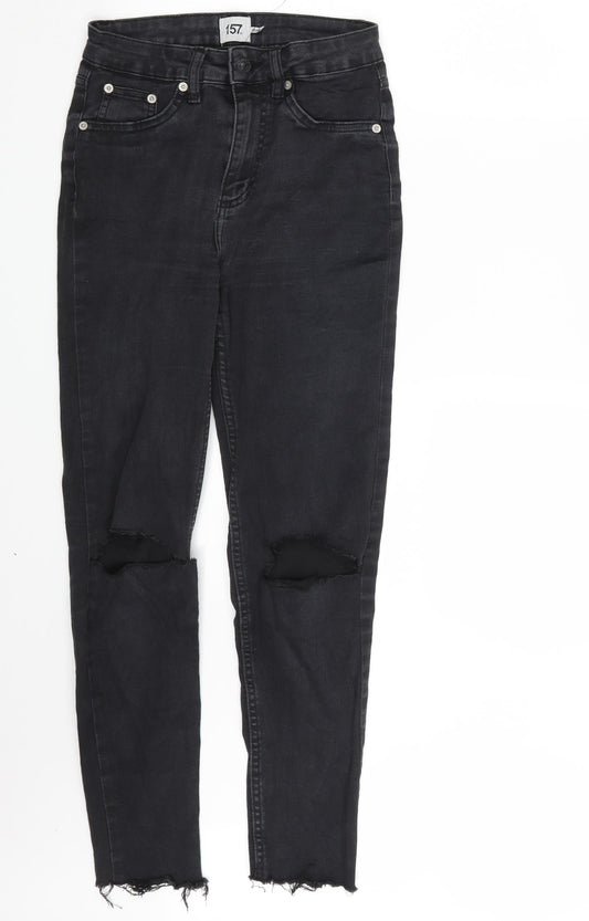 Additional front view of 157 women’s black denim skinny jeans, size S, 28-inch leg