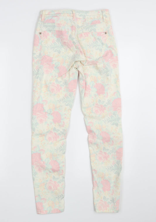 Topshop Womens Ivory Floral Denim Skinny Jeans Size 25 in L32 in