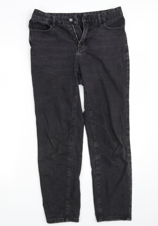 Additional front view of SHEIN women’s black denim straight jeans, size M, 27-inch leg