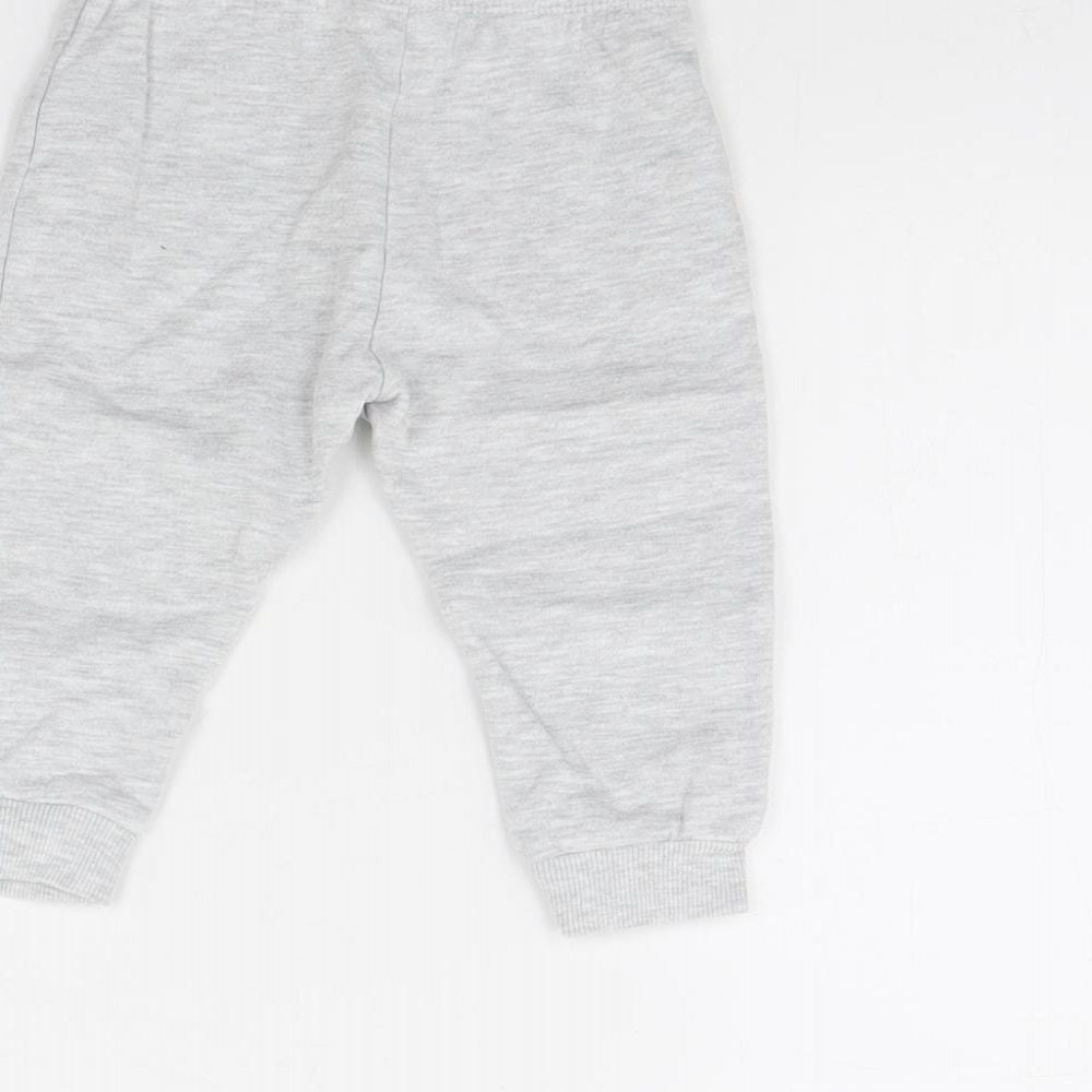 Brand and care label for F&F Baby Grey Jogger Trousers, size 9, Months