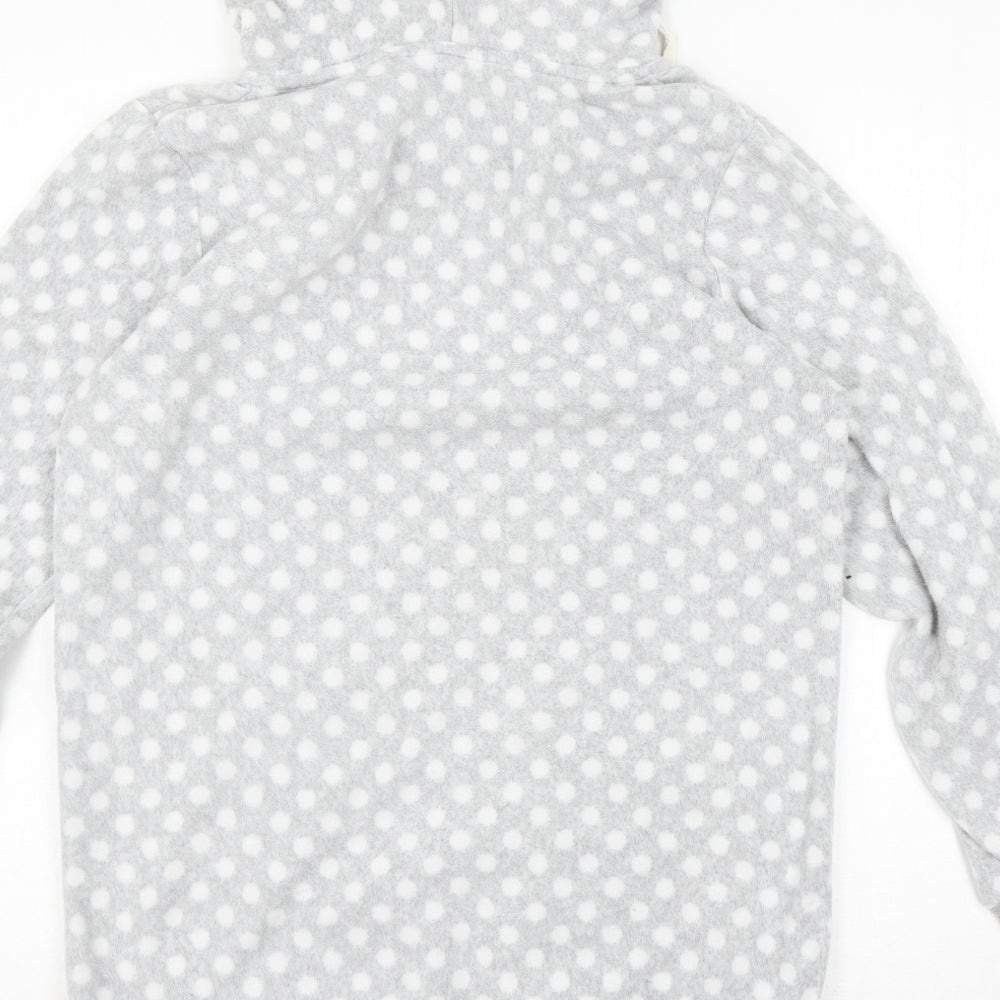 Brand and care label for George women’s grey polka dot fleece pullover hoodie, size UK 8