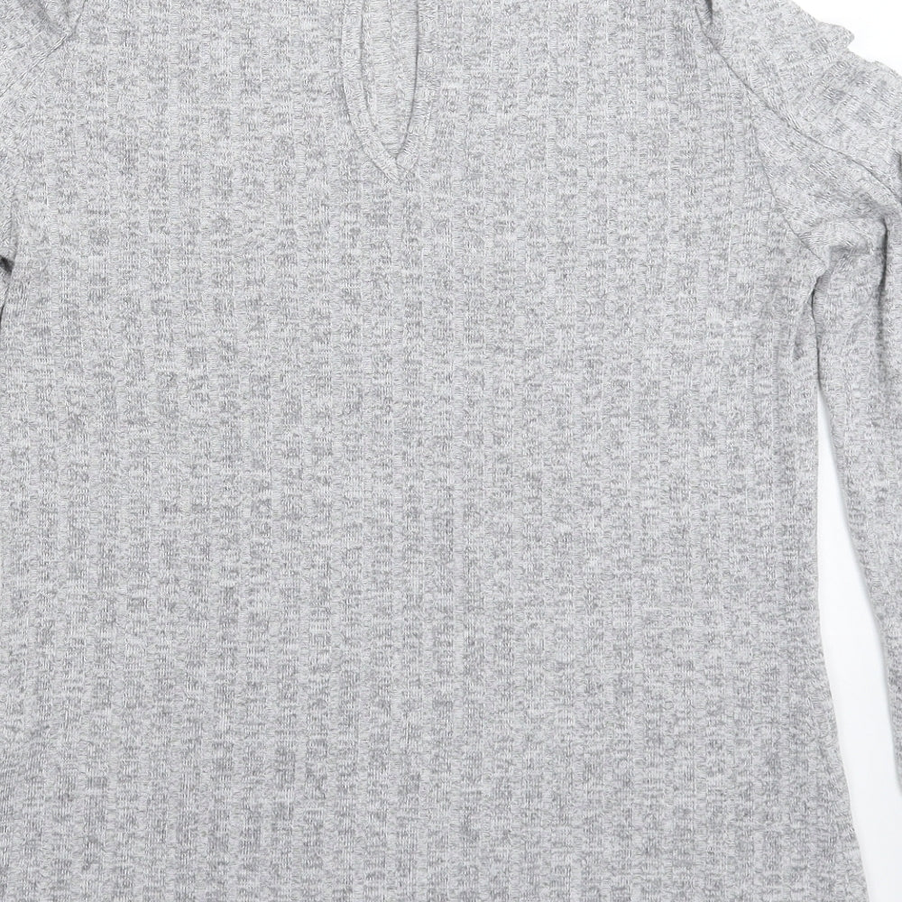 Brand and care label for Cotton Club women’s grey knit jumper, size M