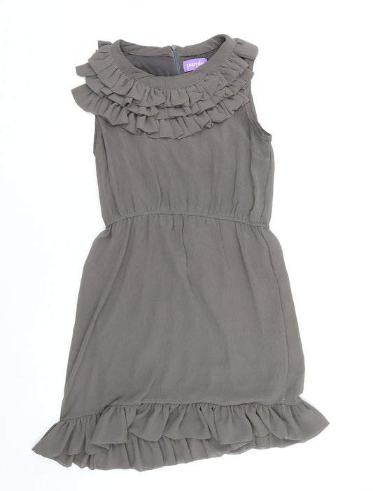 Additional front view of Purple women’s grey fit & flare, size M