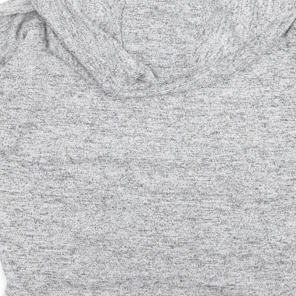Brand and care label for Tu girls’ grey knit pullover hoodie, size 9, years - more sparkle please