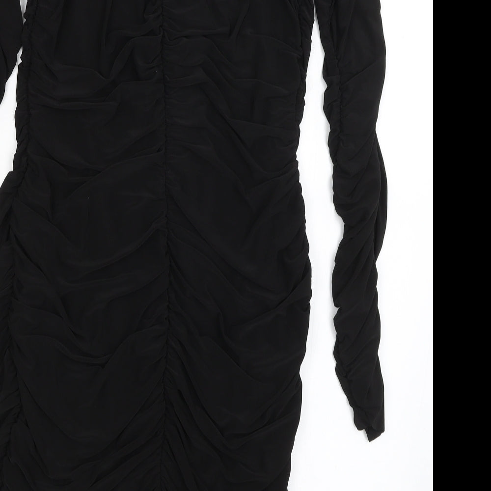 Brand and care label for Sample women’s black bodycon, size S