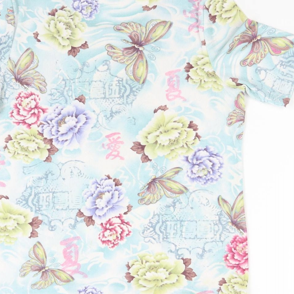 Brand and care label for Kin & Co women’s multicoloured floral basic blouse, size L