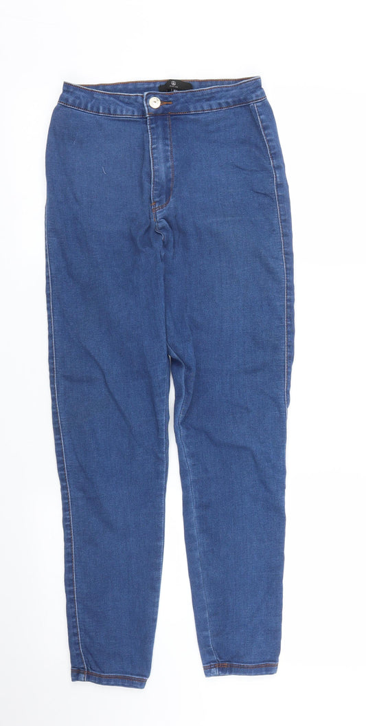 Additional front view of Missguided women’s blue denim jegging jeans, size UK 8, 27-inch leg