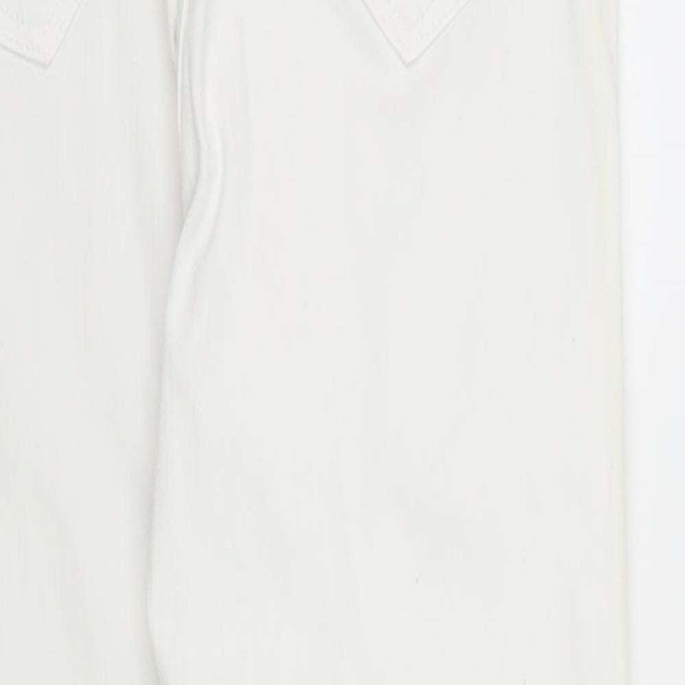 Brand and care label for Next women’s white denim skinny jeans, size UK 12, 27-inch leg
